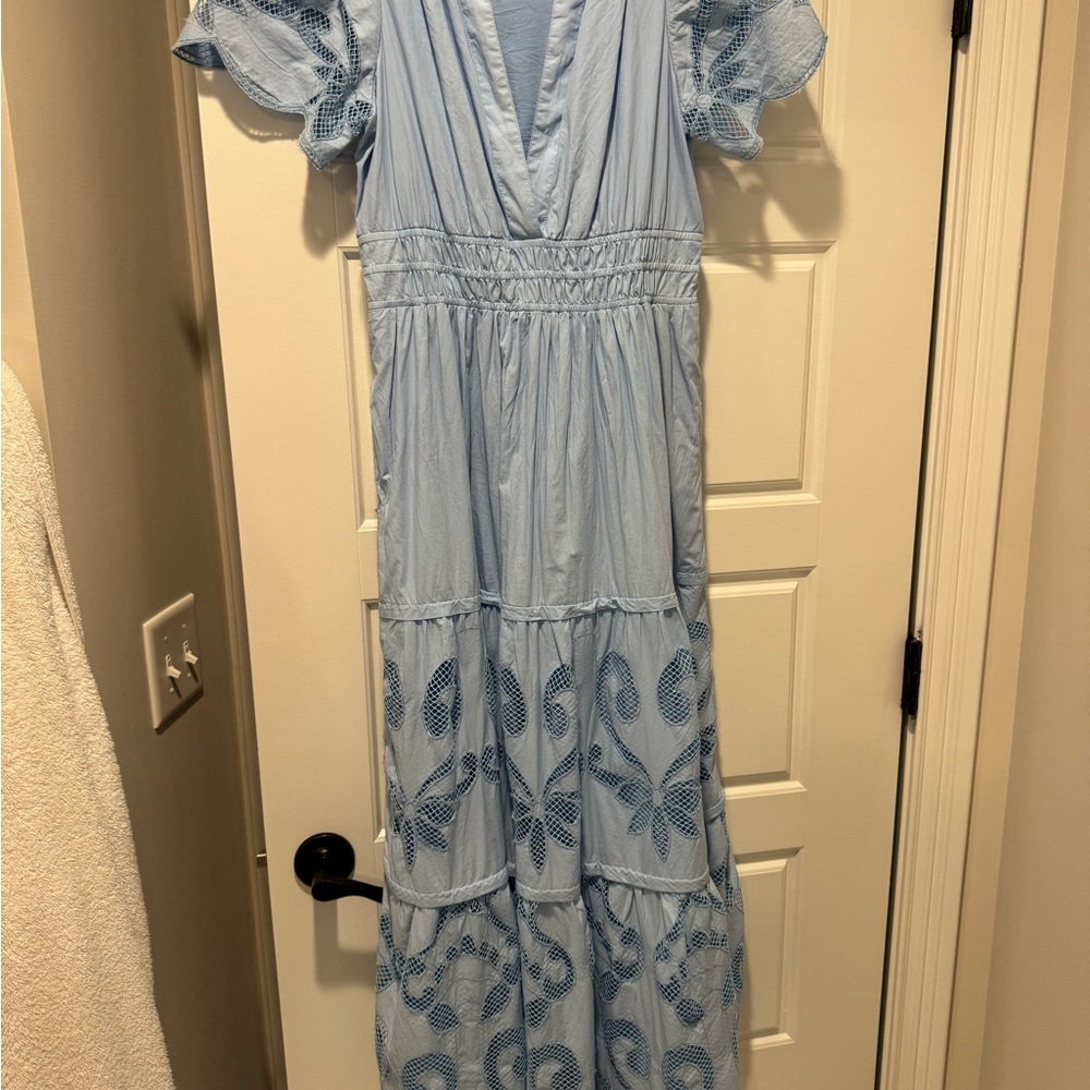 Anthropologie Light Blue Embroidered Somerset Dress
